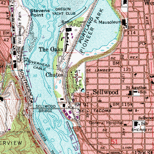 Topographic Map of Sellwood City Park, OR