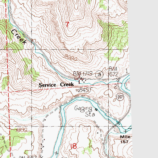 Topographic Map of Service Creek, OR