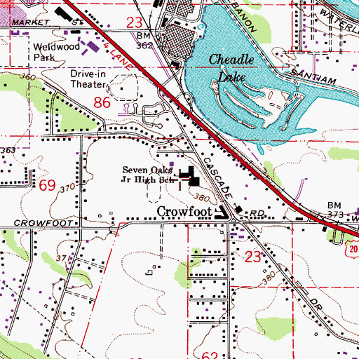 Topographic Map of Seven Oak Middle School, OR