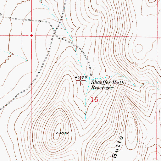 Topographic Map of Shaeffer Butte Reservoir, OR