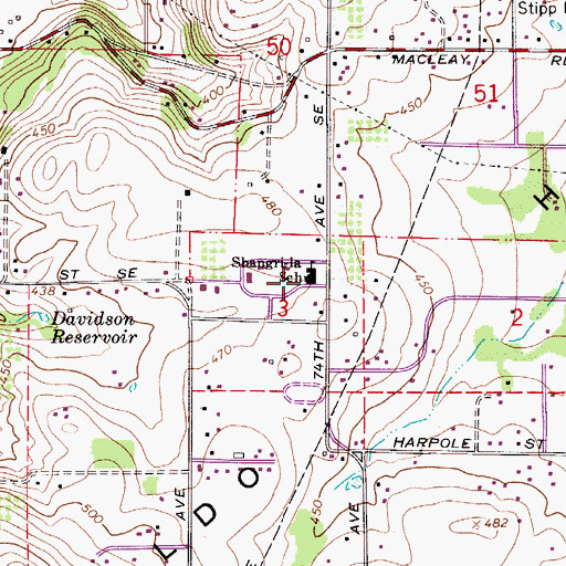Topographic Map of Shangri-la School (historical), OR