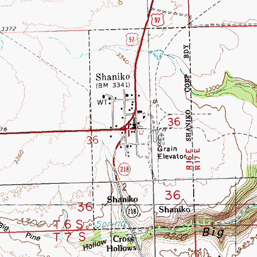 Topographic Map of Shaniko, OR