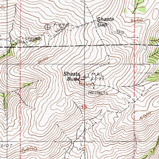 Topographic Map of Shasta Butte, OR