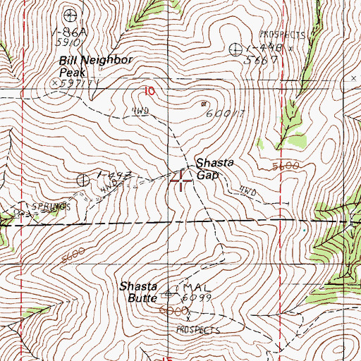 Topographic Map of Shasta Gap, OR