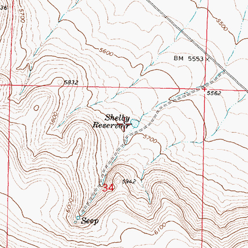 Topographic Map of Shelby Reservoir, OR