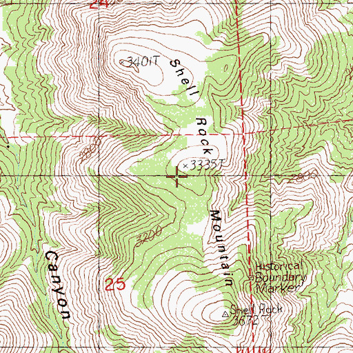 Topographic Map of Shell Rock Mountain, OR