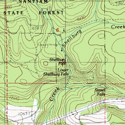 Topographic Map of Shellburg Falls, OR