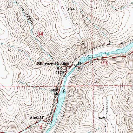 Topographic Map of Sherars Bridge, OR