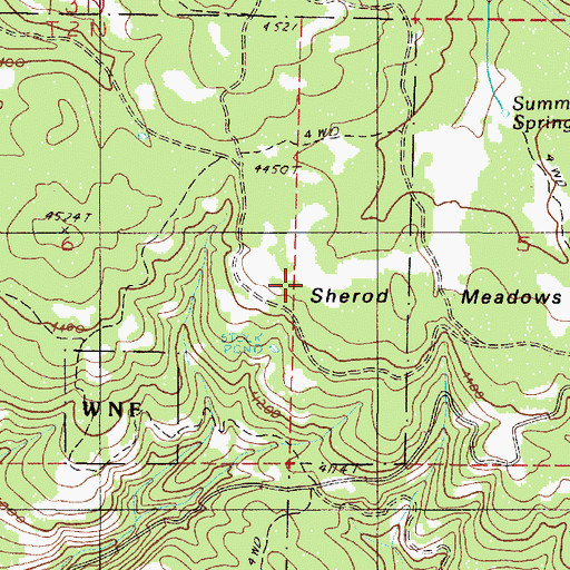Topographic Map of Sherod Meadows, OR