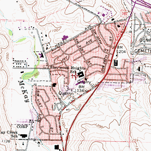 Topographic Map of Sherwood Heights Elementary School, OR