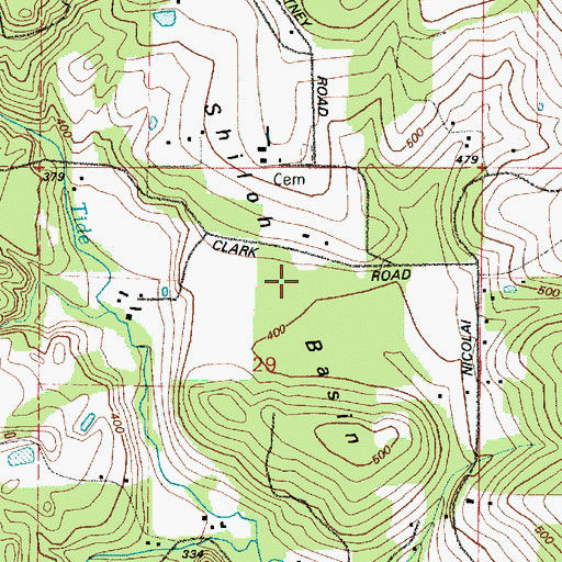 Topographic Map of Shiloh Basin, OR