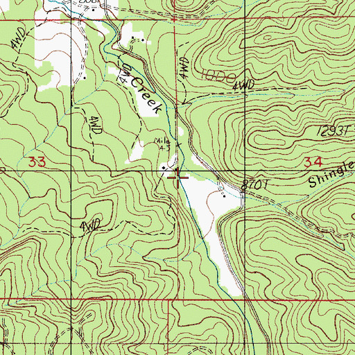 Topographic Map of Shingle Mill Creek, OR
