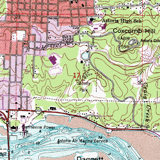 Topographic Map of Shively Park, OR