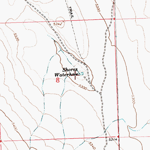Topographic Map of Shores Waterhole, OR
