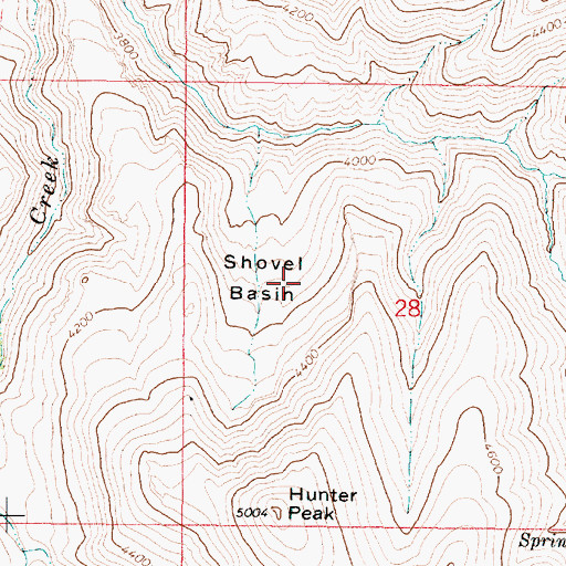 Topographic Map of Shovel Basin, OR