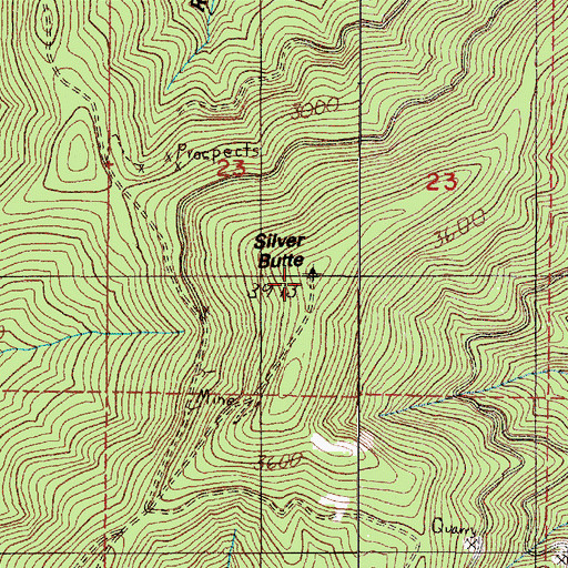 Topographic Map of Silver Butte, OR