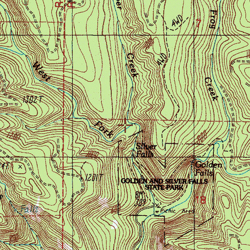 Topographic Map of Silver Falls, OR