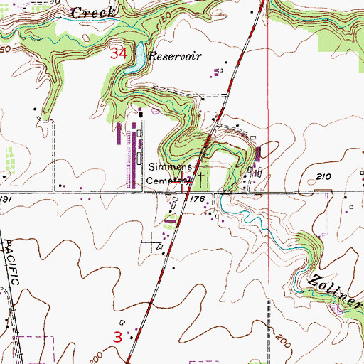 Topographic Map of Simmons Cemetery, OR