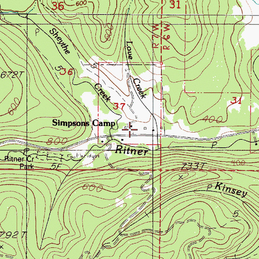 Topographic Map of Simpsons Camp, OR
