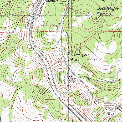 Topographic Map of Siskiyou Pass, OR
