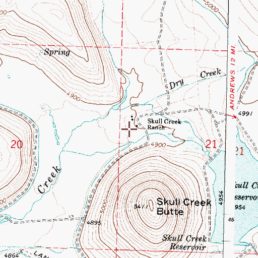 Topographic Map of Skull Creek Ranch, OR