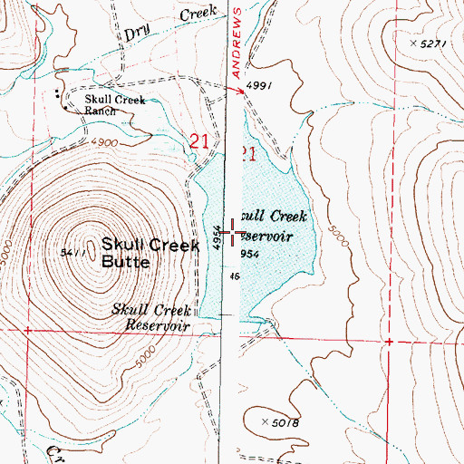 Topographic Map of Skull Creek Reservoir, OR