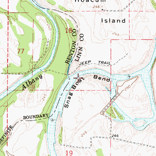 Topographic Map of Snag Boat Bend, OR
