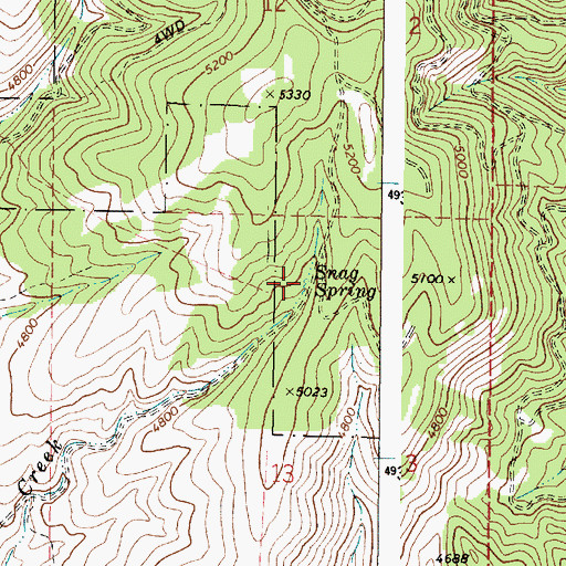 Topographic Map of Snag Spring, OR