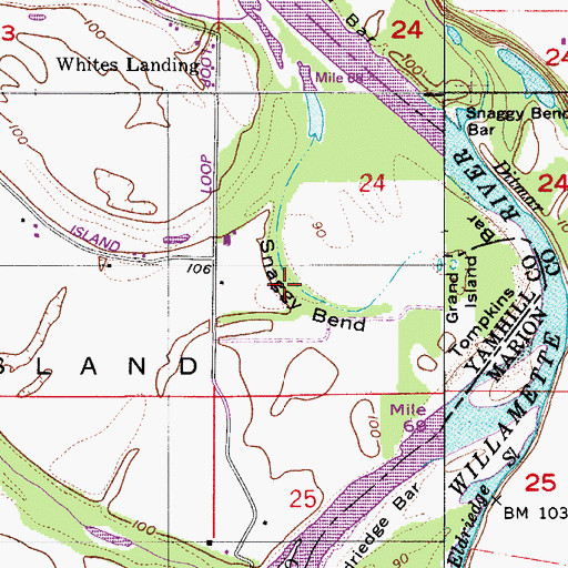 Topographic Map of Snaggy Bend, OR