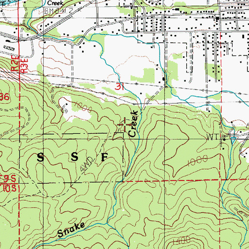Topographic Map of Snake Creek, OR