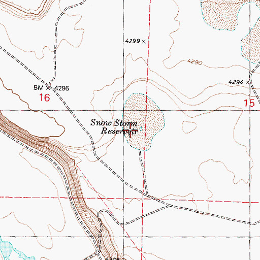 Topographic Map of Snow Storm Reservoir, OR