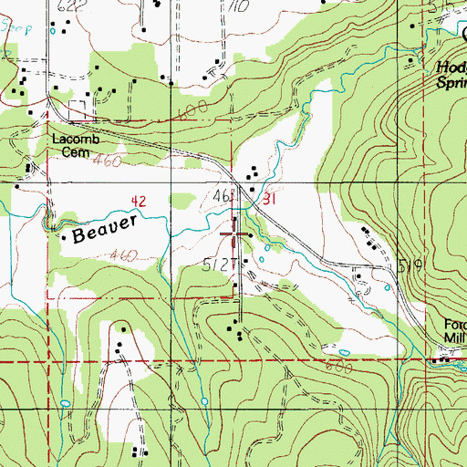Topographic Map of South Fork Beaver Creek, OR
