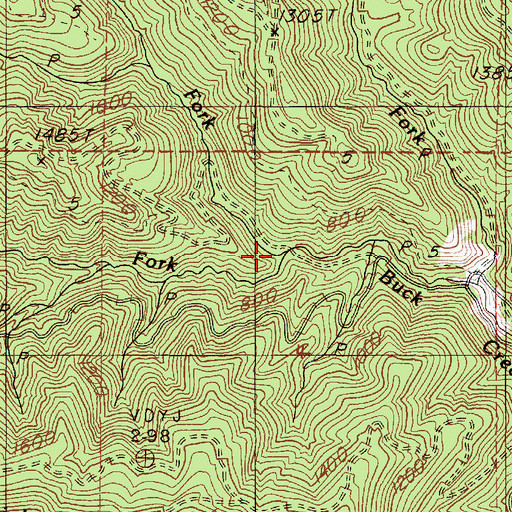 Topographic Map of South Fork Buck Creek, OR