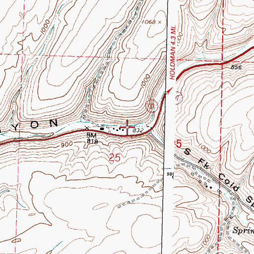 Topographic Map of South Fork Cold Springs Canyon, OR