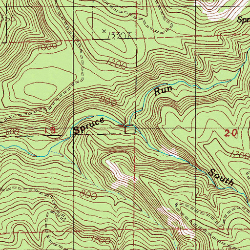 Topographic Map of South Fork Spruce Run Creek, OR