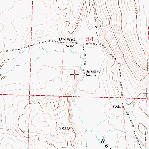 Topographic Map of Spalding Ranch, OR