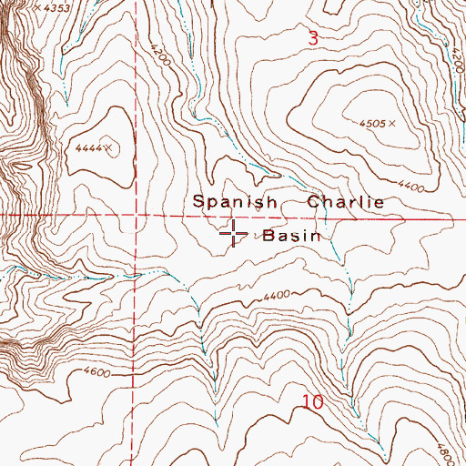 Topographic Map of Spanish Charlie Basin, OR