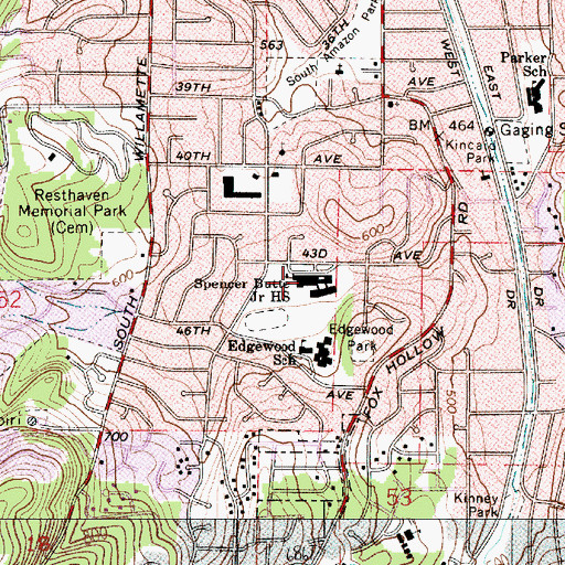 Topographic Map of Spencer Butte Middle School, OR
