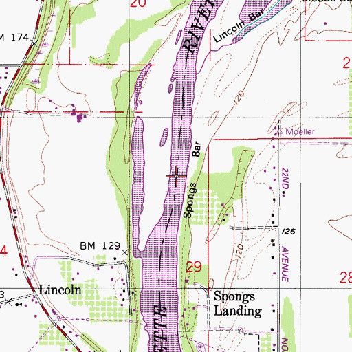 Topographic Map of Spongs Bar, OR