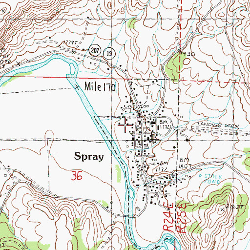 Topographic Map of Spray, OR