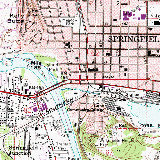 Topographic Map of Springfield, OR