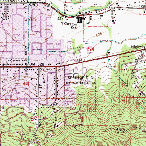 Topographic Map of Springfield Memorial Cemetery, OR