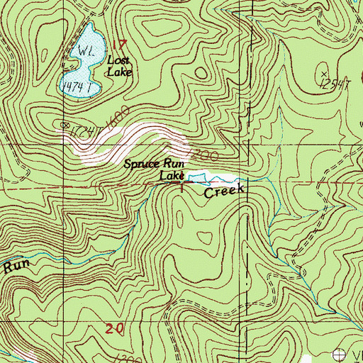 Topographic Map of Spruce Run Lake, OR