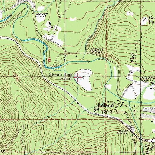 Topographic Map of Steam Beer Placer, OR