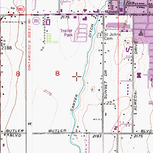 Topographic Map of Stewart Carter Ditch, OR
