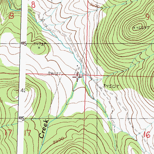 Topographic Map of Straight Creek, OR