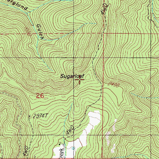 Topographic Map of Sugarloaf, OR