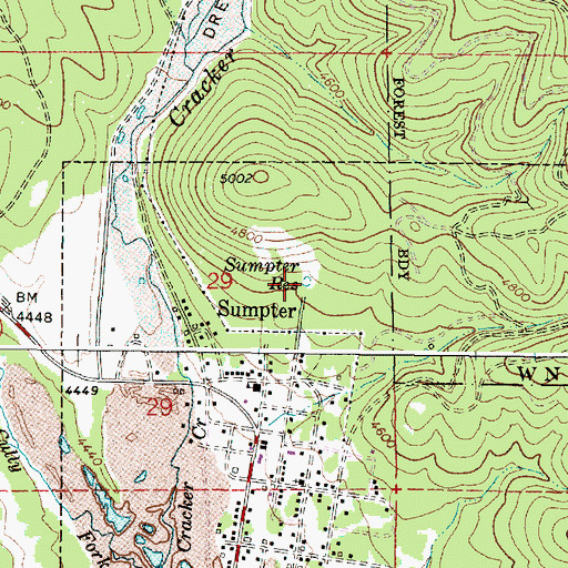 Topographic Map of Sumpter Reservoir, OR
