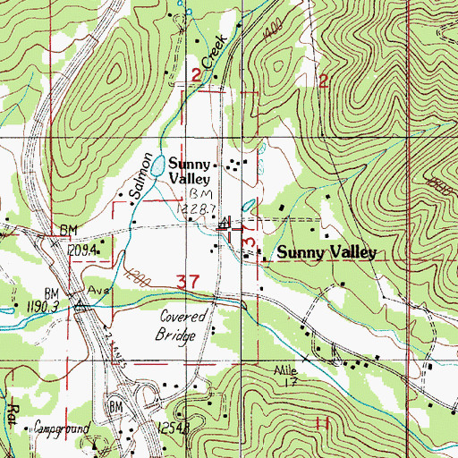 Topographic Map of Sunny Valley, OR