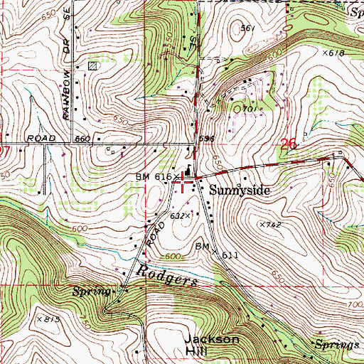 Topographic Map of Sunnyside, OR